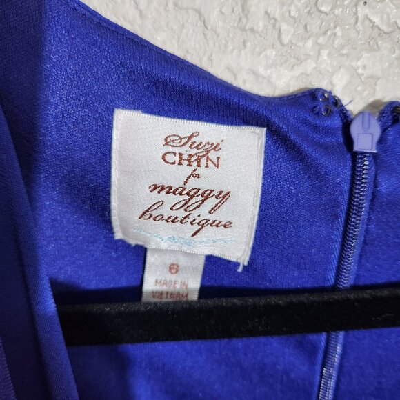 Suzi Chin For Maggy Dress Womens Size 6 Draped Royal Blue Sleeveless Formal - Picture 2 of 12
